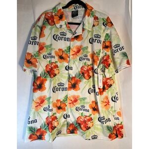 Corona‎ Men's Hawaiian Button Up Shirt Short Sleeve Size 2XL Orange White Beach